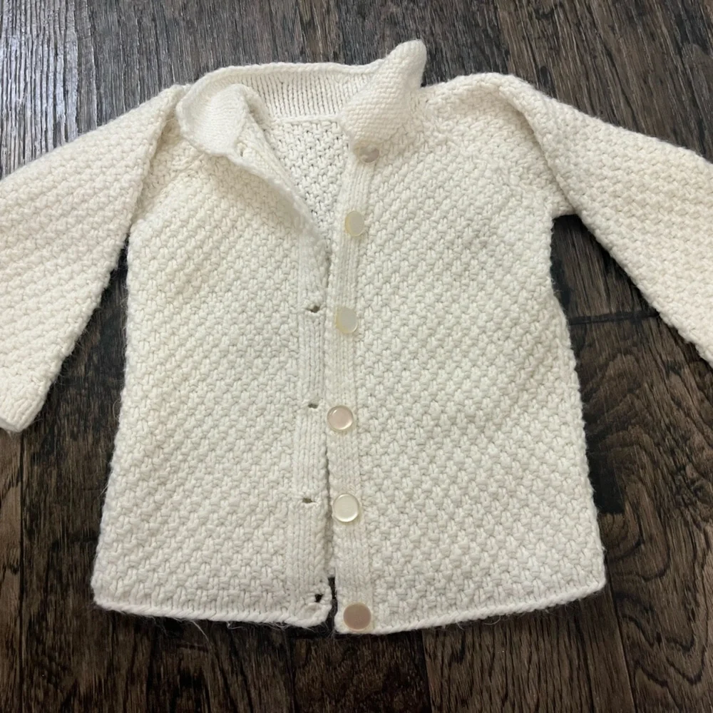 Cream Knit Button-Front Kids Cardigan